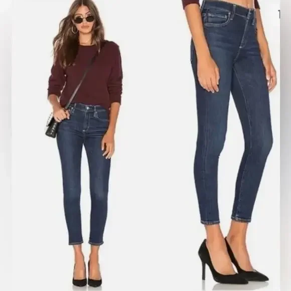 Agolde Sophie High Rise Crop Raw Hem Skinny Jeans Stretch Denim Size 31 Preppy